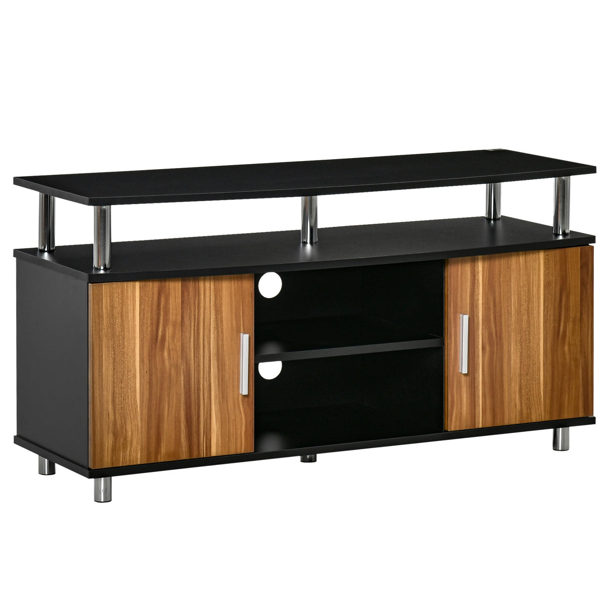 easycomfort easycomfort mobile tv moderno con 2 ripiani fori passacavi e 2 armadietti in mdf 105x40x55cm neromarrone