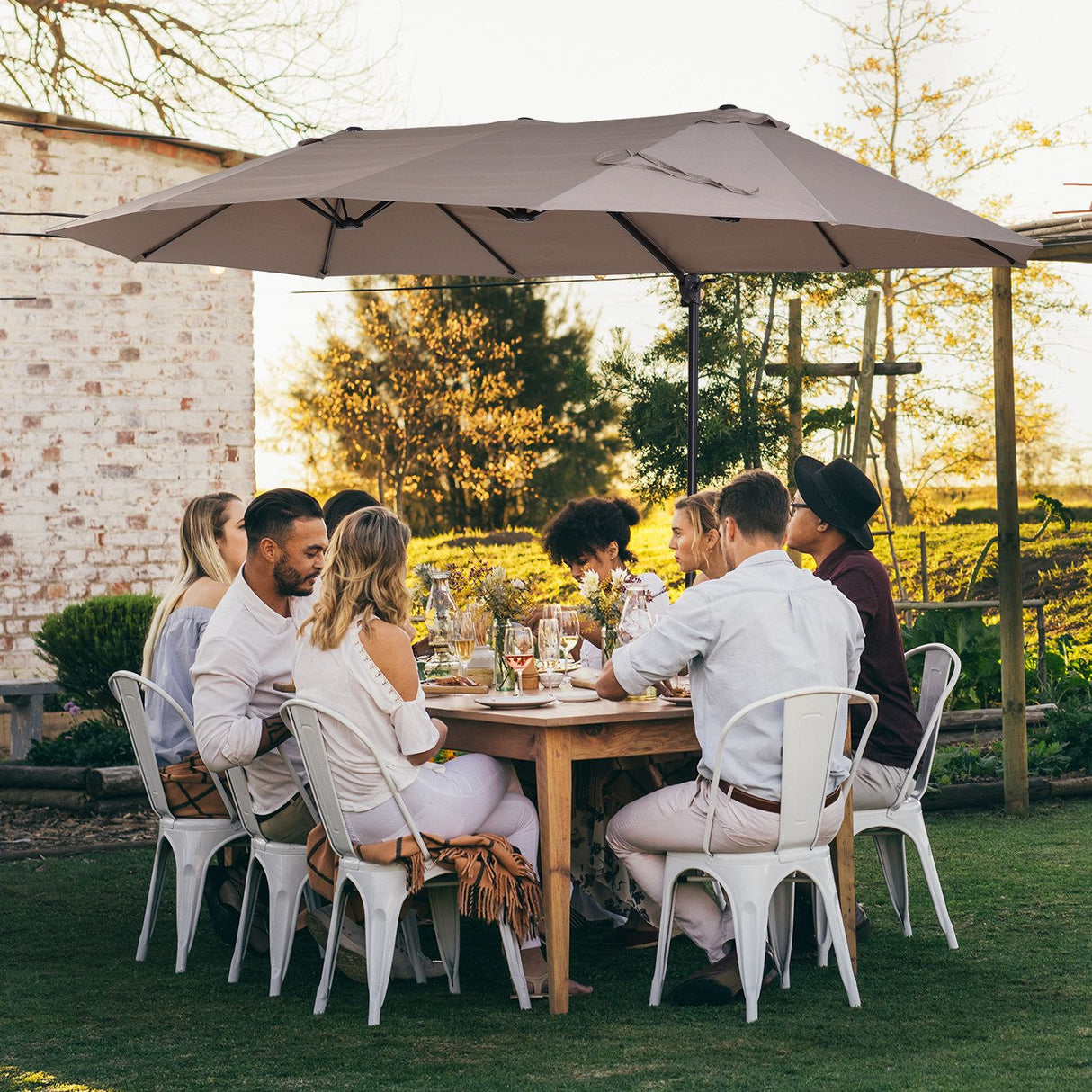 easycomfort easycomfort ombrellone doppio in acciaio e poliestere anti uv impermeabile marrone 270x460x250cm ean 8055776913575