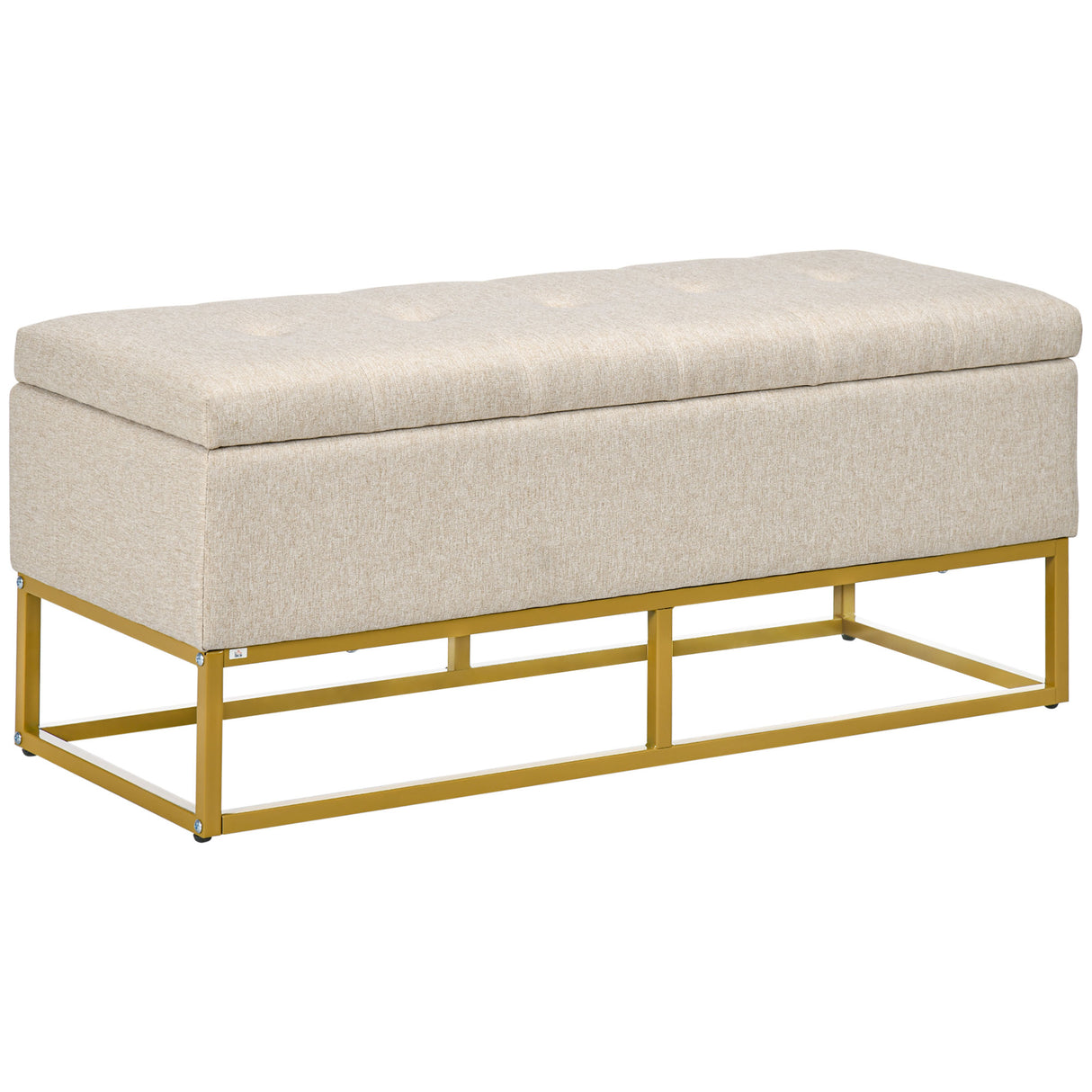 easycomfort easycomfort panca con contenitore in poliestere trapuntata con gambe in acciaio doro 110x44x48cm beige