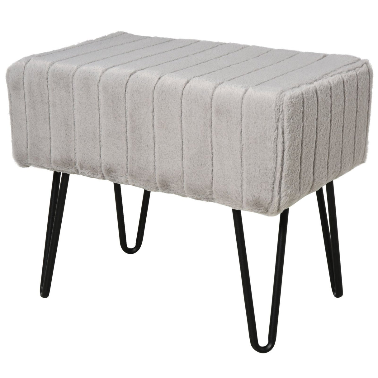 easycomfort easycomfort panca per ingresso pouf in metallo nero e peluche grigio chiaro 50 x 35 x 43 5cm ean 8054111843980