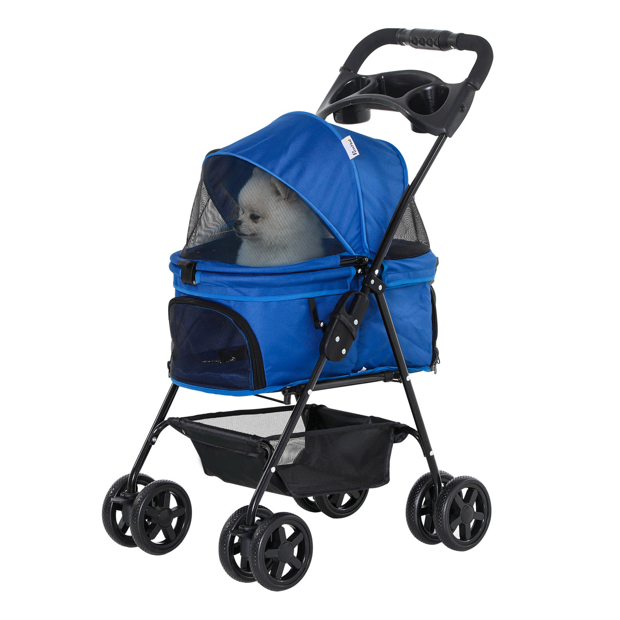 easycomfort easycomfort passeggino per cani pieghevole con guinzaglio di sicurezza e cestino portaoggetti blu
