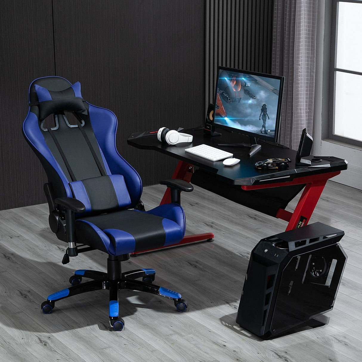 easycomfort easycomfort poltrona da ufficio gaming girevole reclinabile nero e blu ecopelle ean 8055776914725