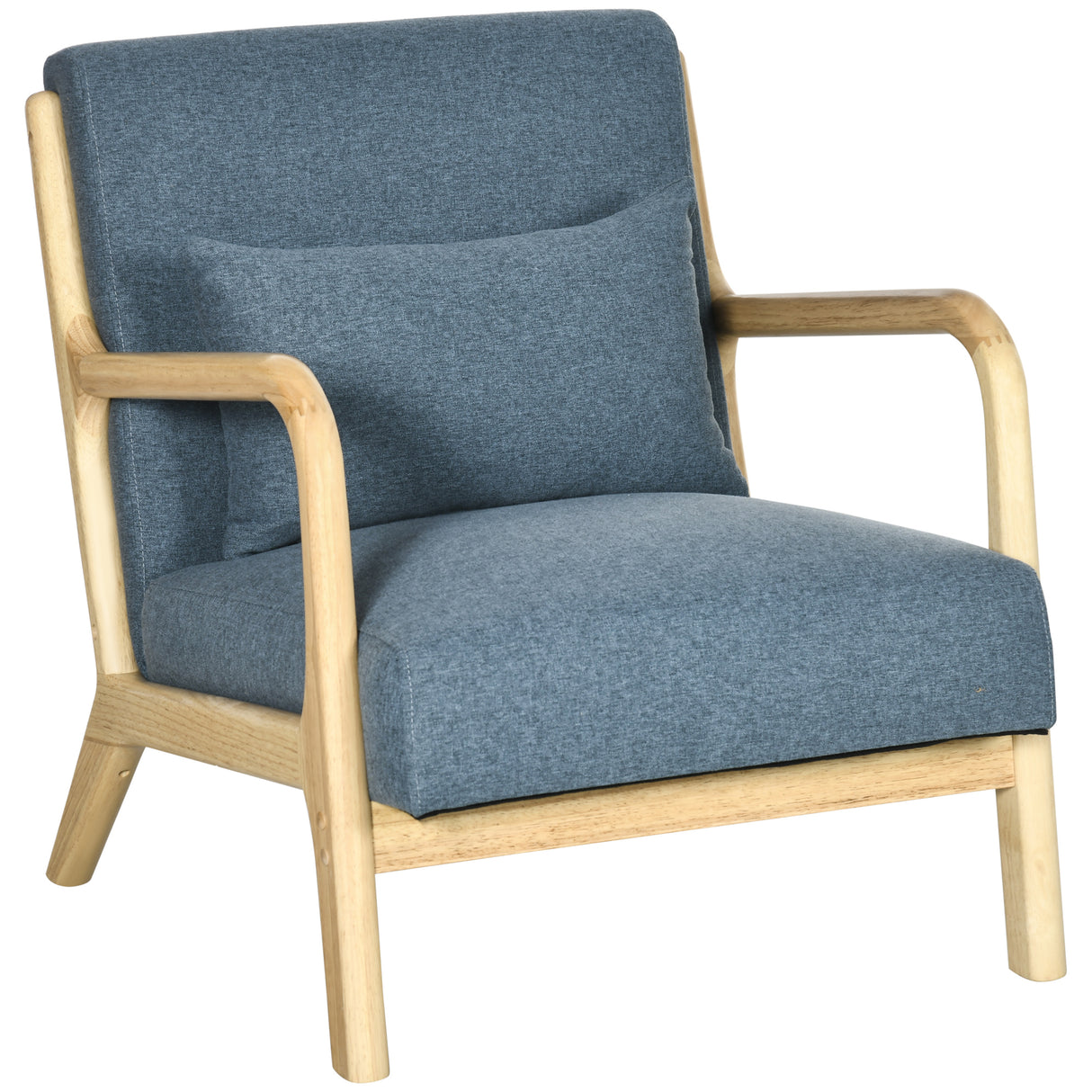 easycomfort easycomfort poltroncina in stile nordico in legno tessuto effetto lino e cuscino extra 66x80x77 5cm blu