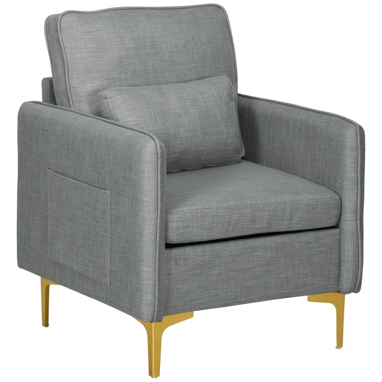 easycomfort easycomfort poltroncina moderna con tessuto effetto lino gambe in acciaio e tasche laterali 72x72x90cm grigio