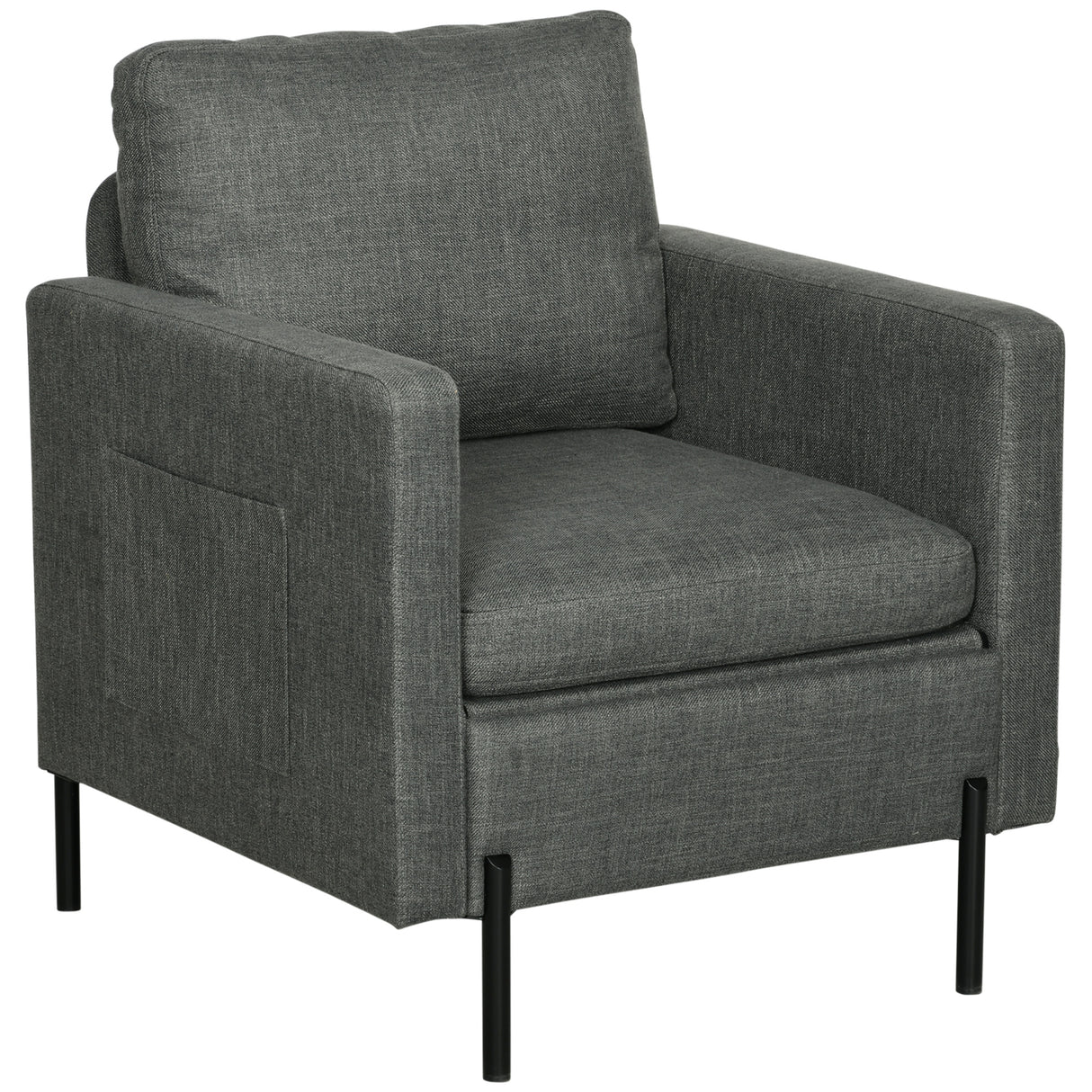 easycomfort easycomfort poltroncina moderna con tessuto effetto lino gambe in acciaio e tasche laterali 73x79x87cm grigio