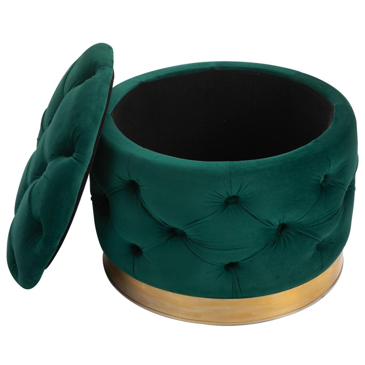 easycomfort easycomfort pouf rotondo con vano contenitore e coperchio rimovibile in velluto verde con effetto trapuntato e base oro ean 8055776912394