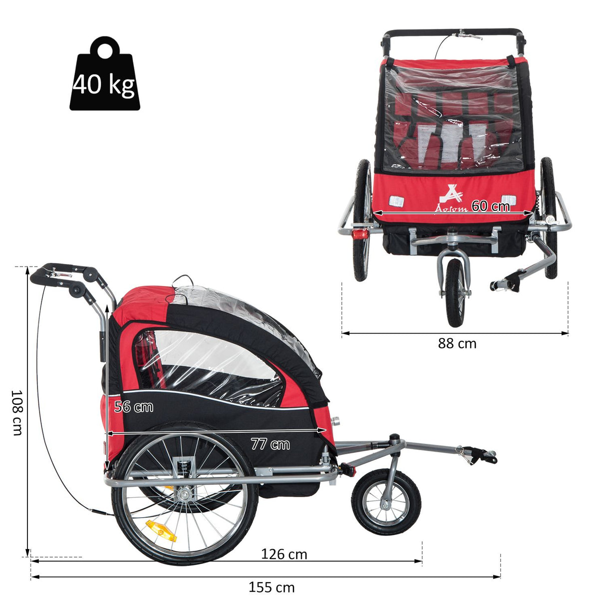 easycomfort easycomfort rimorchio passeggino porta bimbo 2 in 1 per bicicletta jogging rosso e nero ean 8054144138794