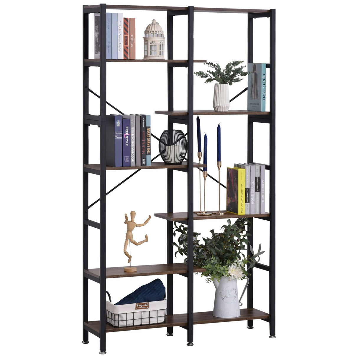 easycomfort easycomfort scaffale libreria da parete in legno e metallo nero con 6 ripiani stile industriale ean 8055776912851