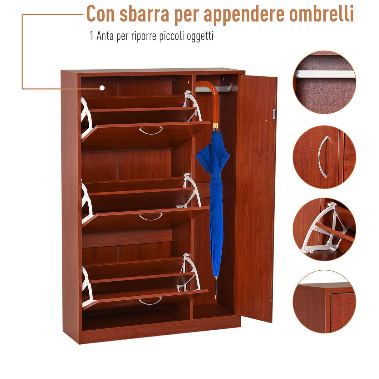 easycomfort easycomfort scarpiera salvaspazio con 3 ante a ribalta e unanta porta ombrelli in legno color ciliegio 80x24x120cm ean 8054111845342