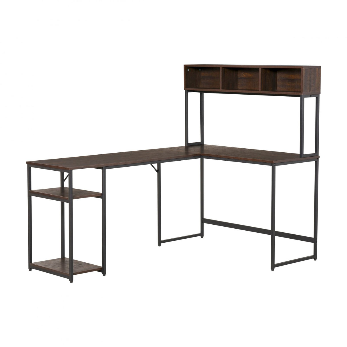 easycomfort easycomfort scrivania angolare con libreria e mensola per pc in stile industriale legno e metallo 170x120x140cm noce e nero ean 8055776914831