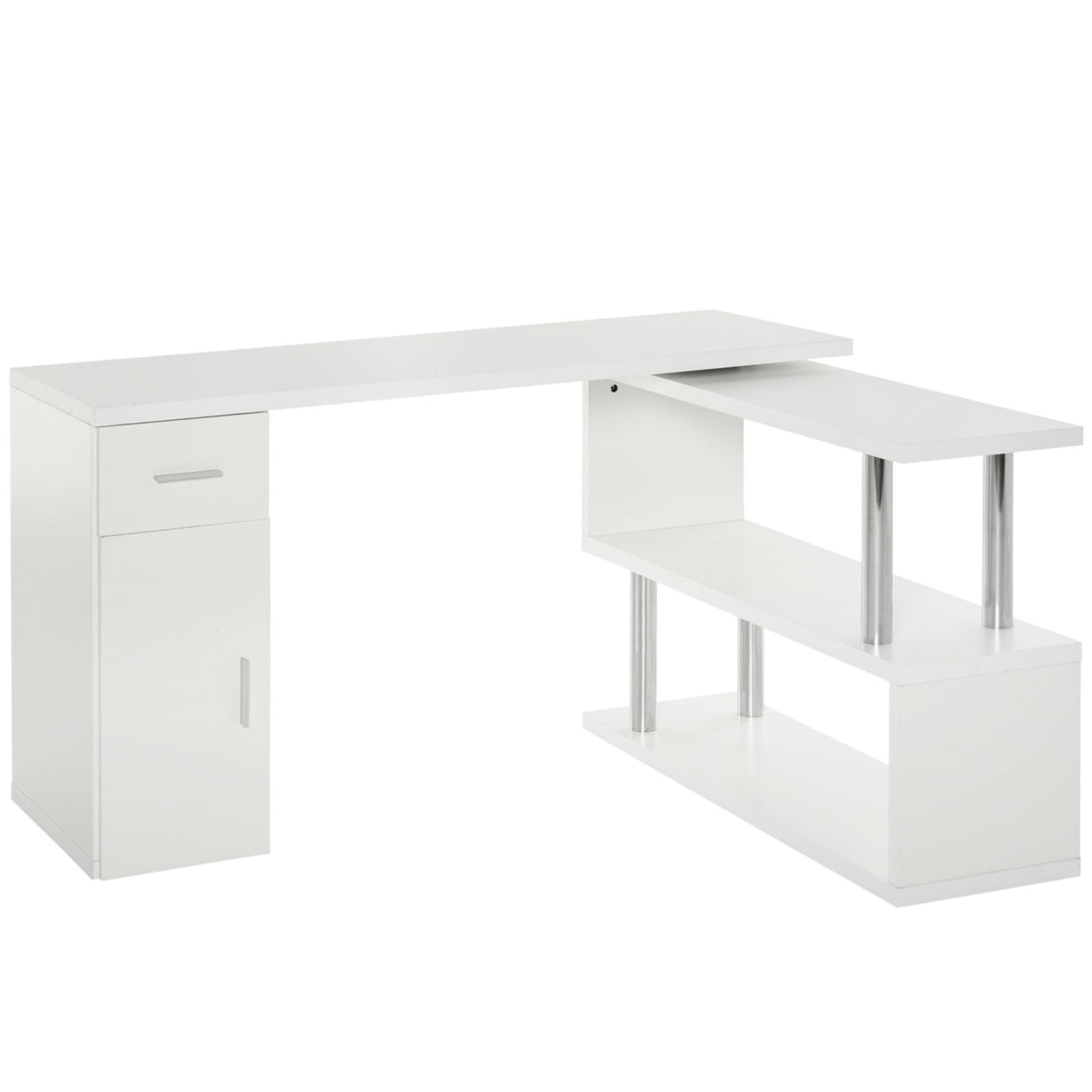 easycomfort easycomfort scrivania angolare moderna in legno bianco con cassetto armadietto e mensole ean 8054144133485