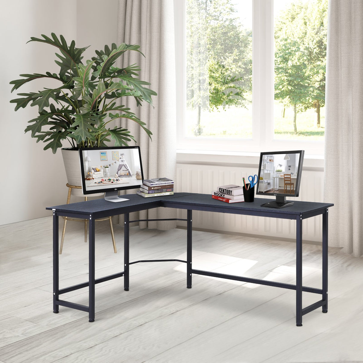 easycomfort easycomfort scrivania angolo in legno truciolare e metallo nero 168 x 120 x75 cm ean 8054111845908