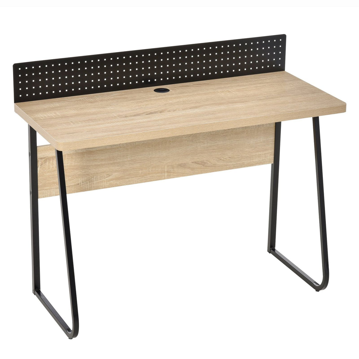 easycomfort easycomfort scrivania moderna con foro passacavi e pannello forato metallo e legno 110x48x90cm legno e nero