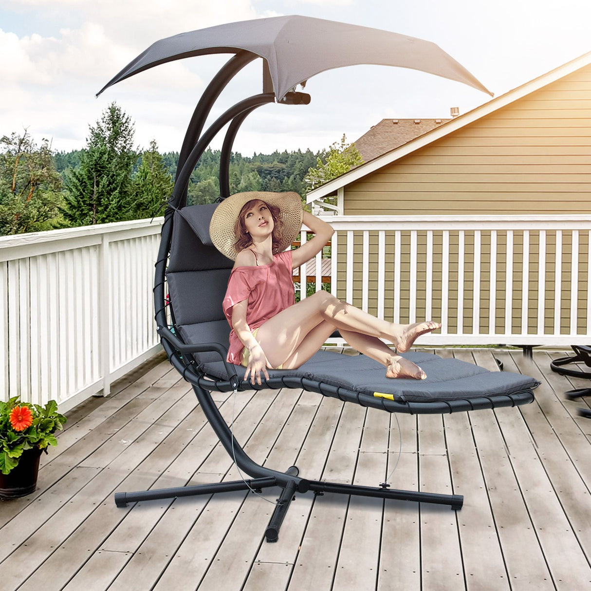 easycomfort easycomfort sdraio sospesa da giardino lettino sospeso con tettuccio grigio scuro ean 8055776911144