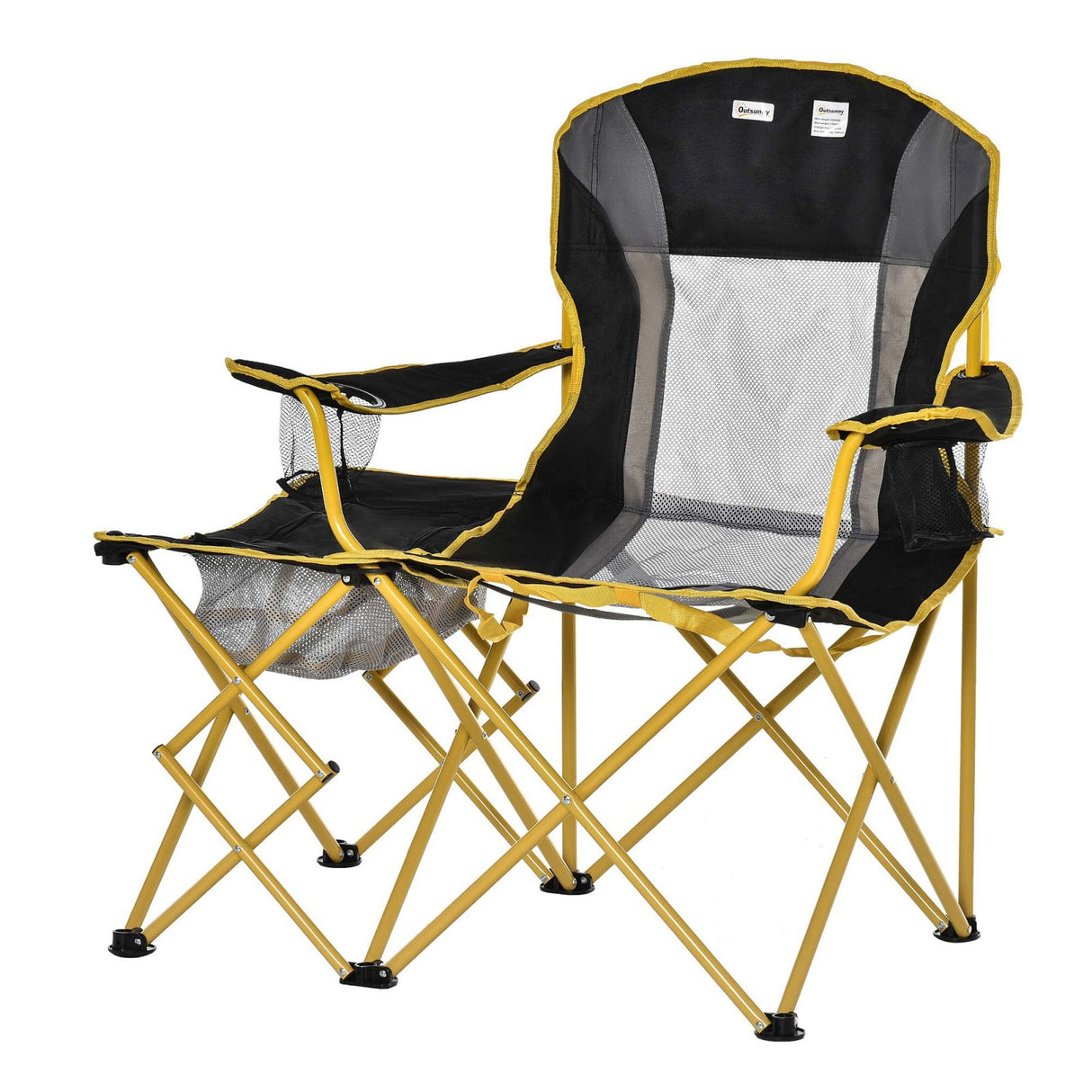 easycomfort easycomfort sedia da campeggio pieghevole con tavolino integrato e porta bicchiere metallo e tessuto nero giallo