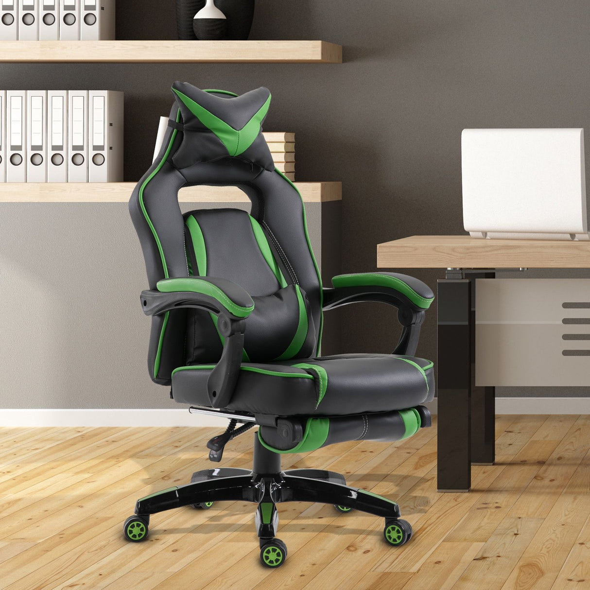 easycomfort easycomfort sedia da gaming sedia ufficio ergonomica con rotelle in ecopelle reclinabile con poggiapiedi nero e verde ean 8055776916149