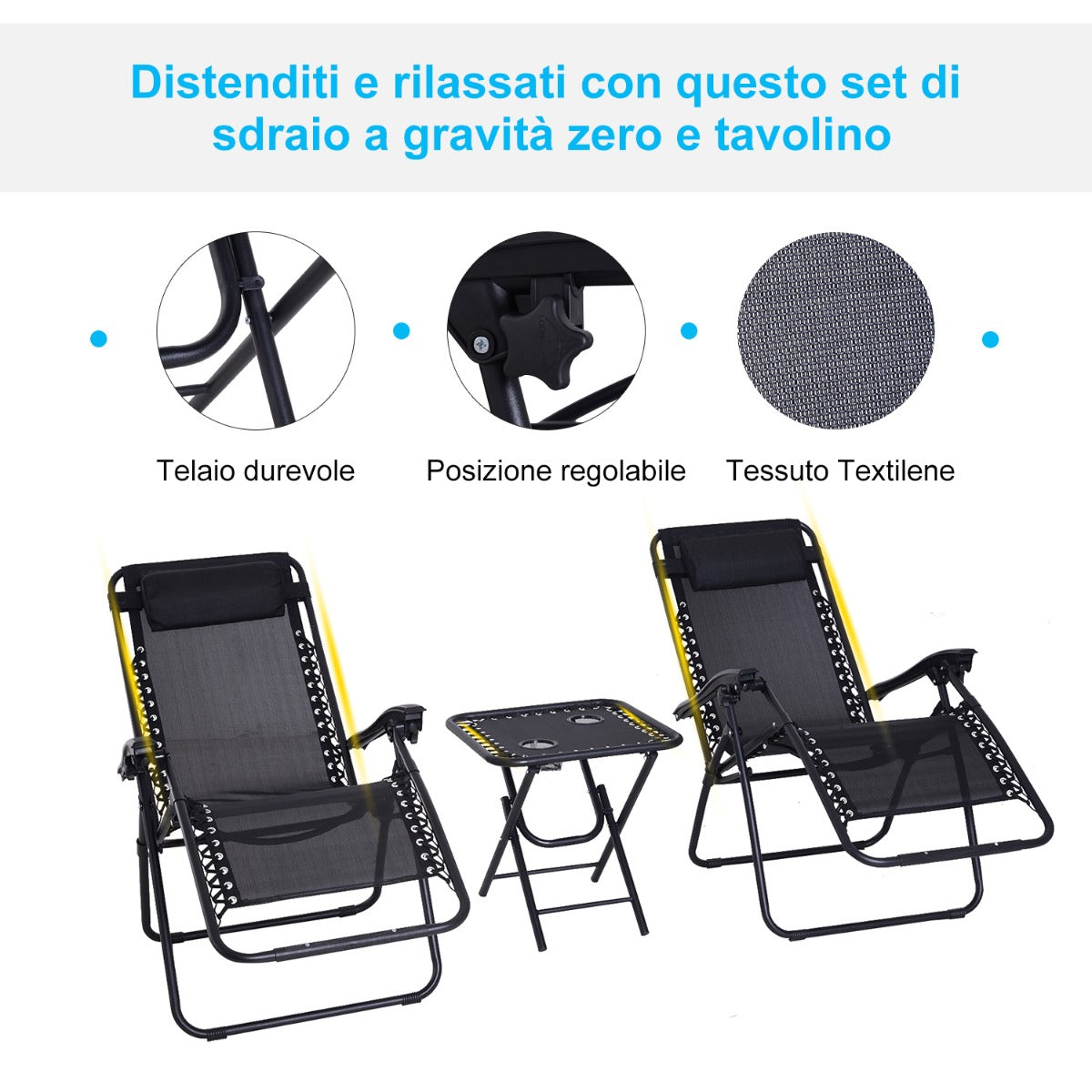 easycomfort easycomfort sedia sdraio zero gravity reclinabile e pieghevole in textilene nero ean 8054144130286