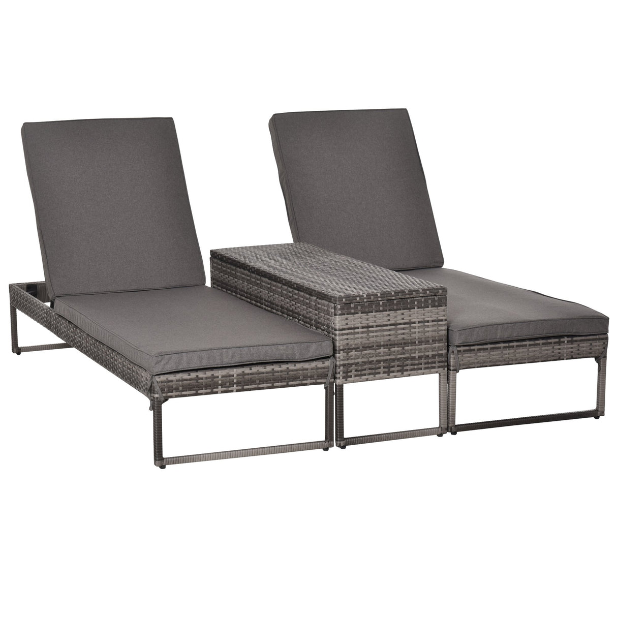 easycomfort easycomfort set 2 lettini prendisole con tavolino in pe rattan grigio