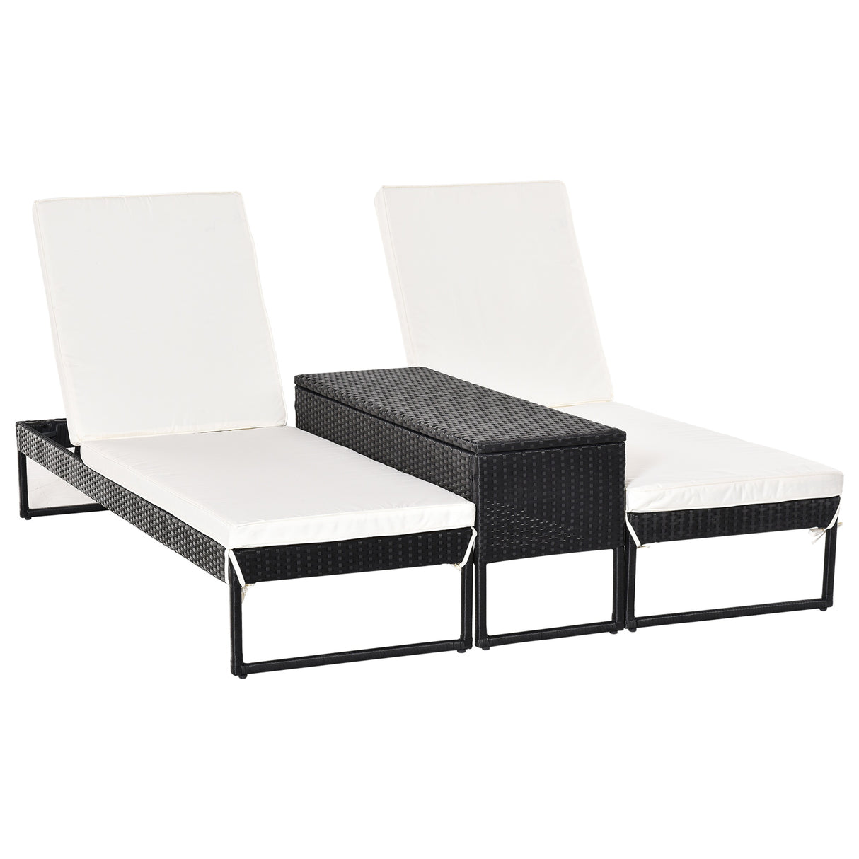 easycomfort easycomfort set 2 lettini prendisole con tavolino in pe rattan nero e materassini bianchi