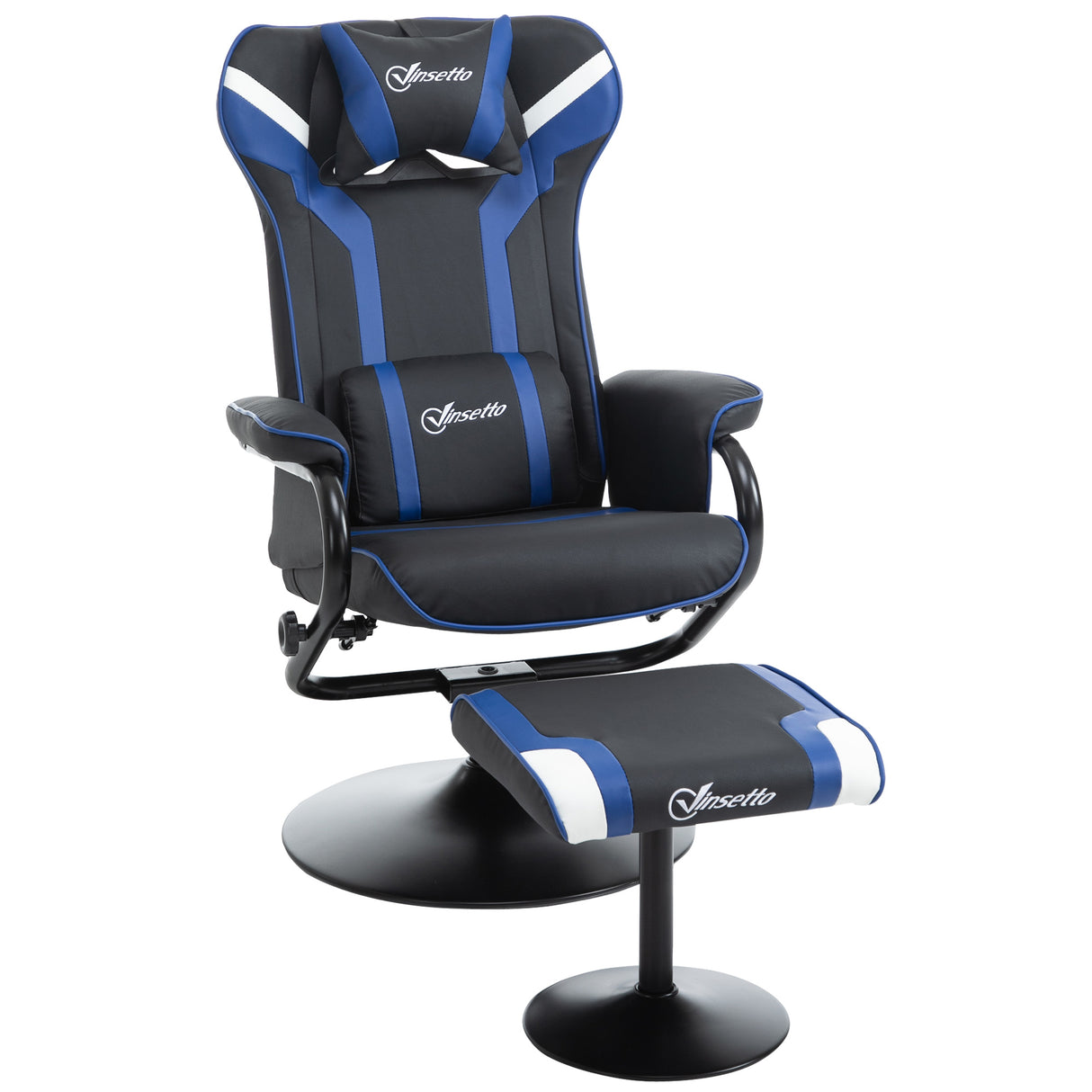 easycomfort easycomfort set 2 pezzi poltrona gaming reclinabile inclinabile a 130 con sgabello poggiapiedi nero e blu scuro