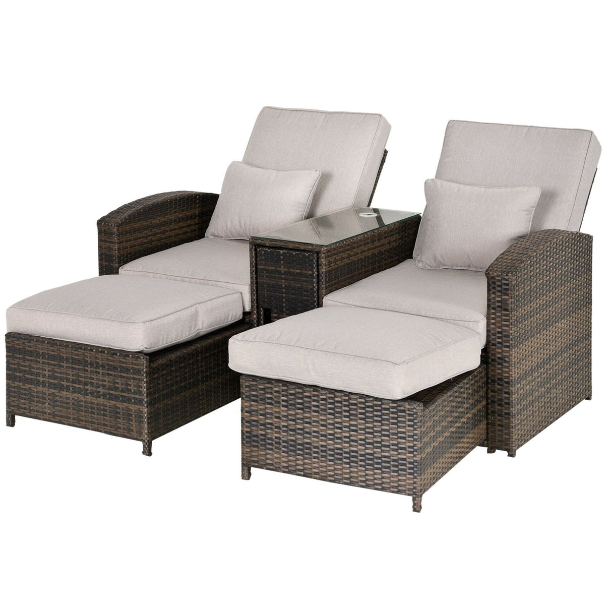 easycomfort easycomfort set 2 poltroncine da giardino reclinabili con poggiapiedi e tavolino in pe rattan marrone ean 8055776912936