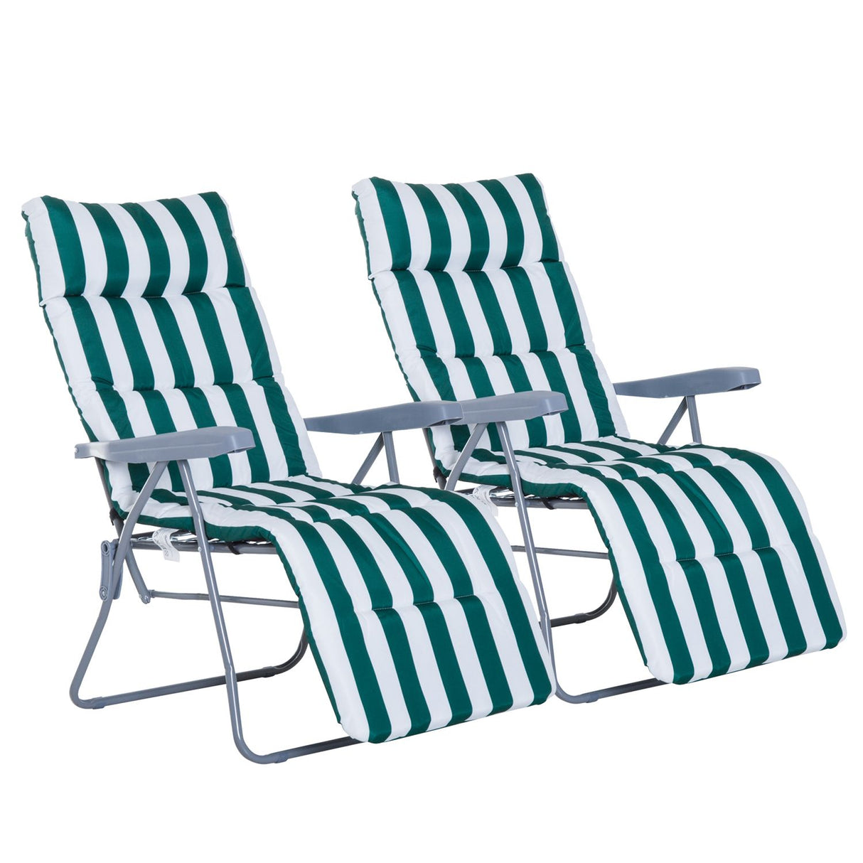 easycomfort easycomfort set 2 sedie a sdraio pieghevoli reclinabili con imbottitura a righe e braccioli bianco e verde ean 8054144138640
