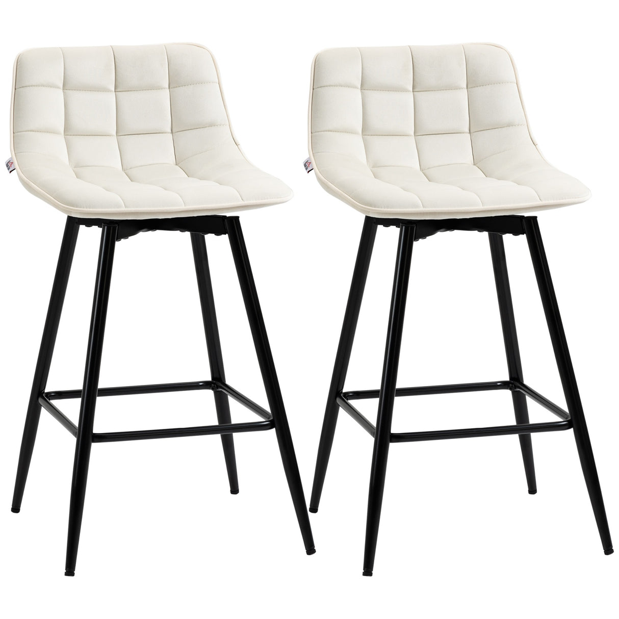 easycomfort easycomfort set 2 sgabelli da bar con schienale e poggiapiedi in stile nordico in metallo e velluto color crema 45x47x84 cm