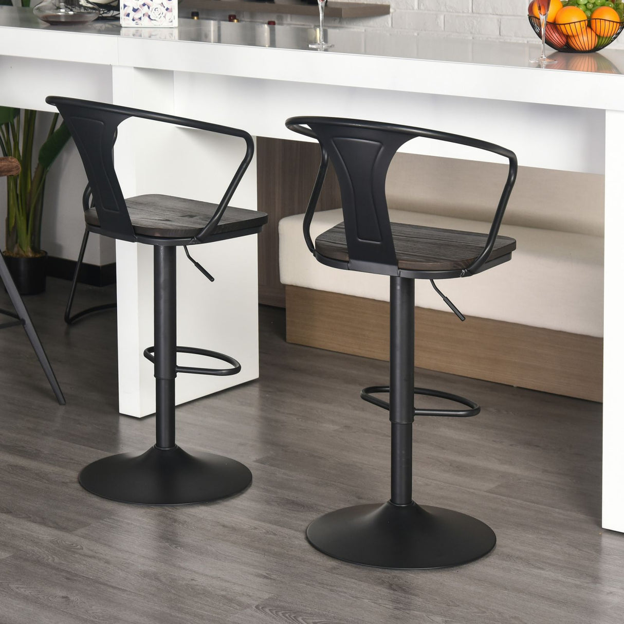 easycomfort easycomfort set 2 sgabelli da bar girevoli in acciaio nero e legno con altezza regolabile ean 8055776914817