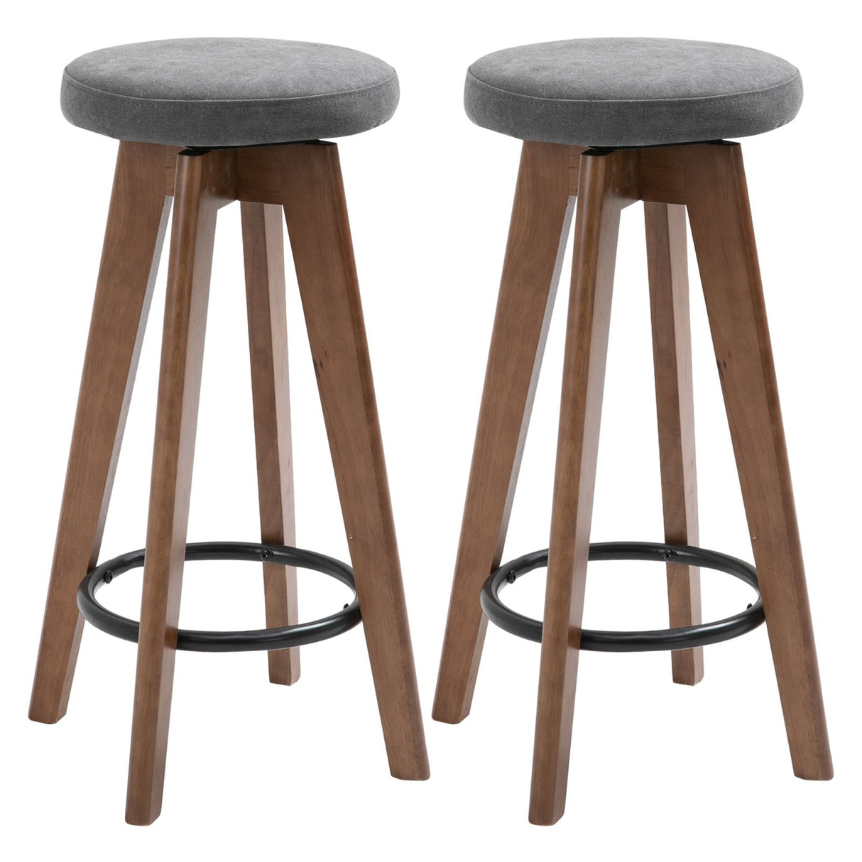 easycomfort easycomfort set 2 sgabelli da bar imbottiti girevoli con poggiapiedi gambe in legno e seduta in tessuto 41x41x69cm marrone