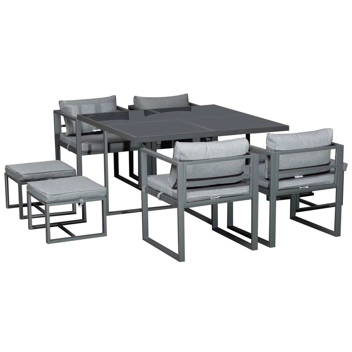easycomfort easycomfort set con tavolo 4 sedie e 4 sgabelli da giardino salotto da esterno in alluminio grigio