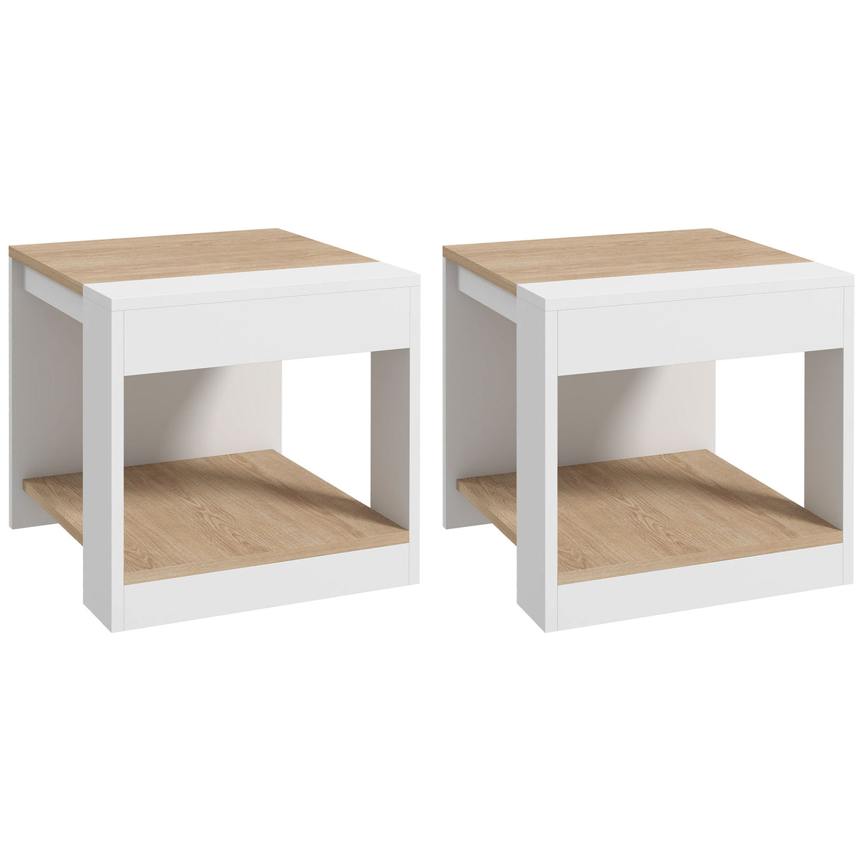 easycomfort easycomfort set da 2 tavolini da soggiorno con design a due livelli 40x40x45cm bianco e quercia