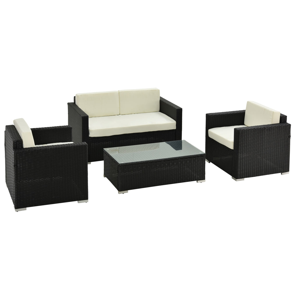 easycomfort easycomfort set da giardino 4 pezzi in rattan pe e acciaio con divano 2 poltrone e tavolino da caffe crema