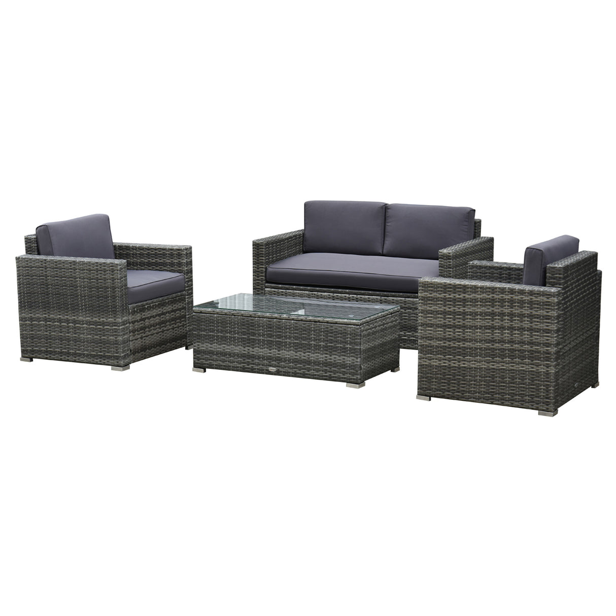 easycomfort easycomfort set da giardino 4 pezzi in rattan pe e acciaio con divano 2 poltrone e tavolino da caffe grigio
