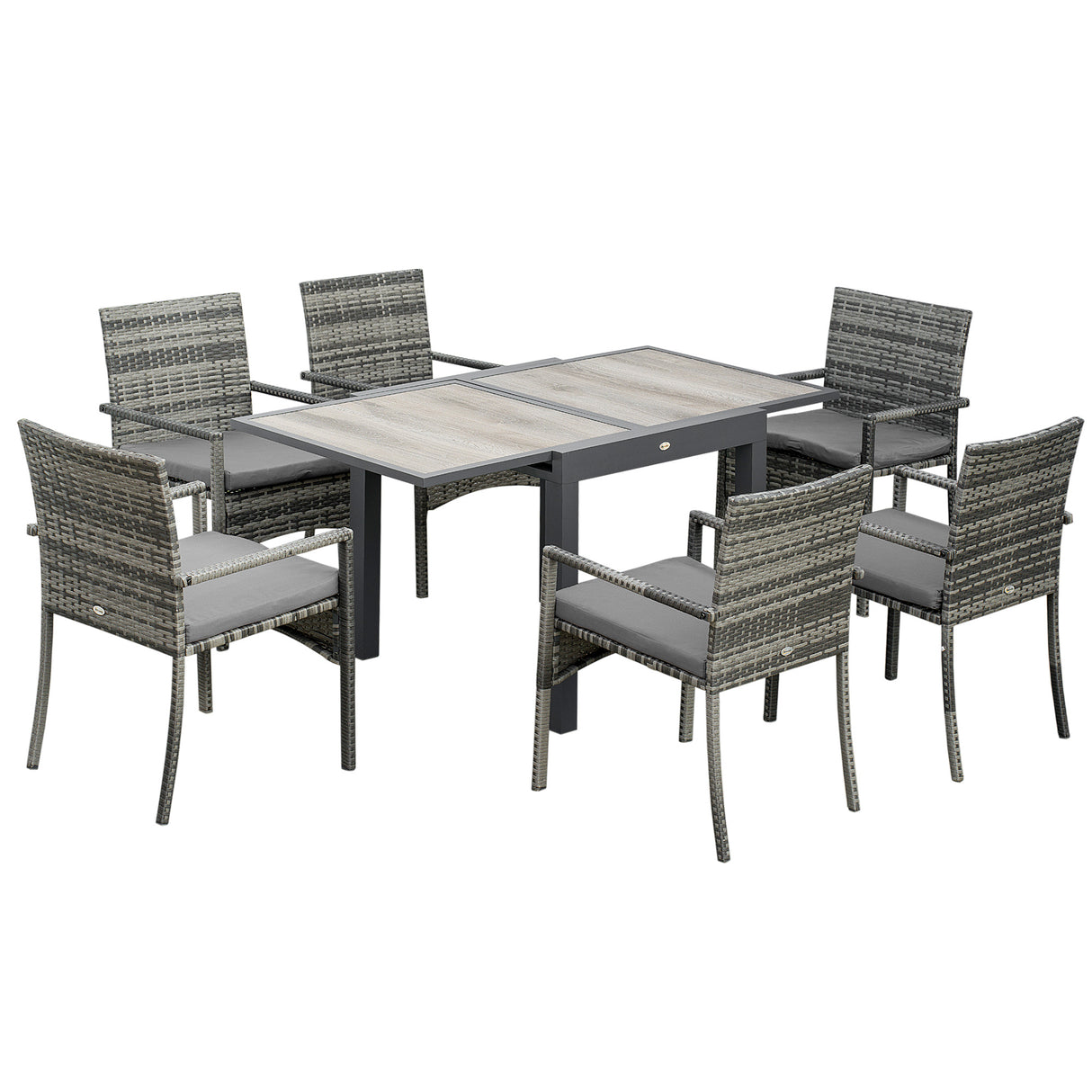 easycomfort easycomfort set da giardino con tavolo allungabile e 6 sedie con cuscini in rattan pe grigio e marrone
