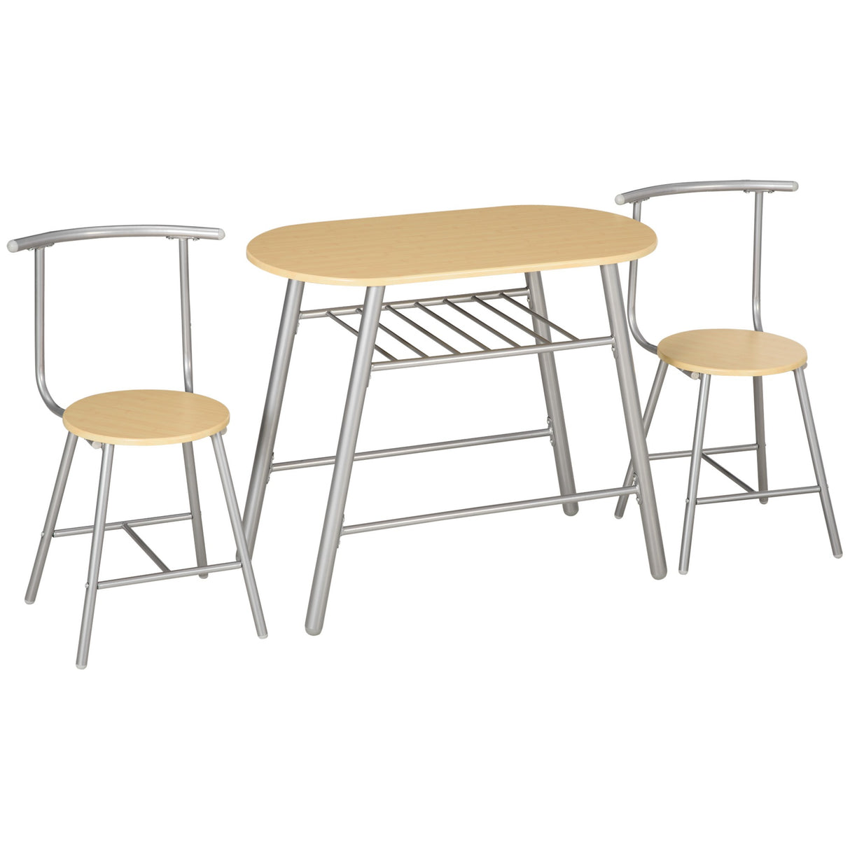easycomfort easycomfort set da pranzo salvaspazio da 3 pezzi con tavolo da pranzo ovale con ripiano e 2 sedie in mdf e acciaio