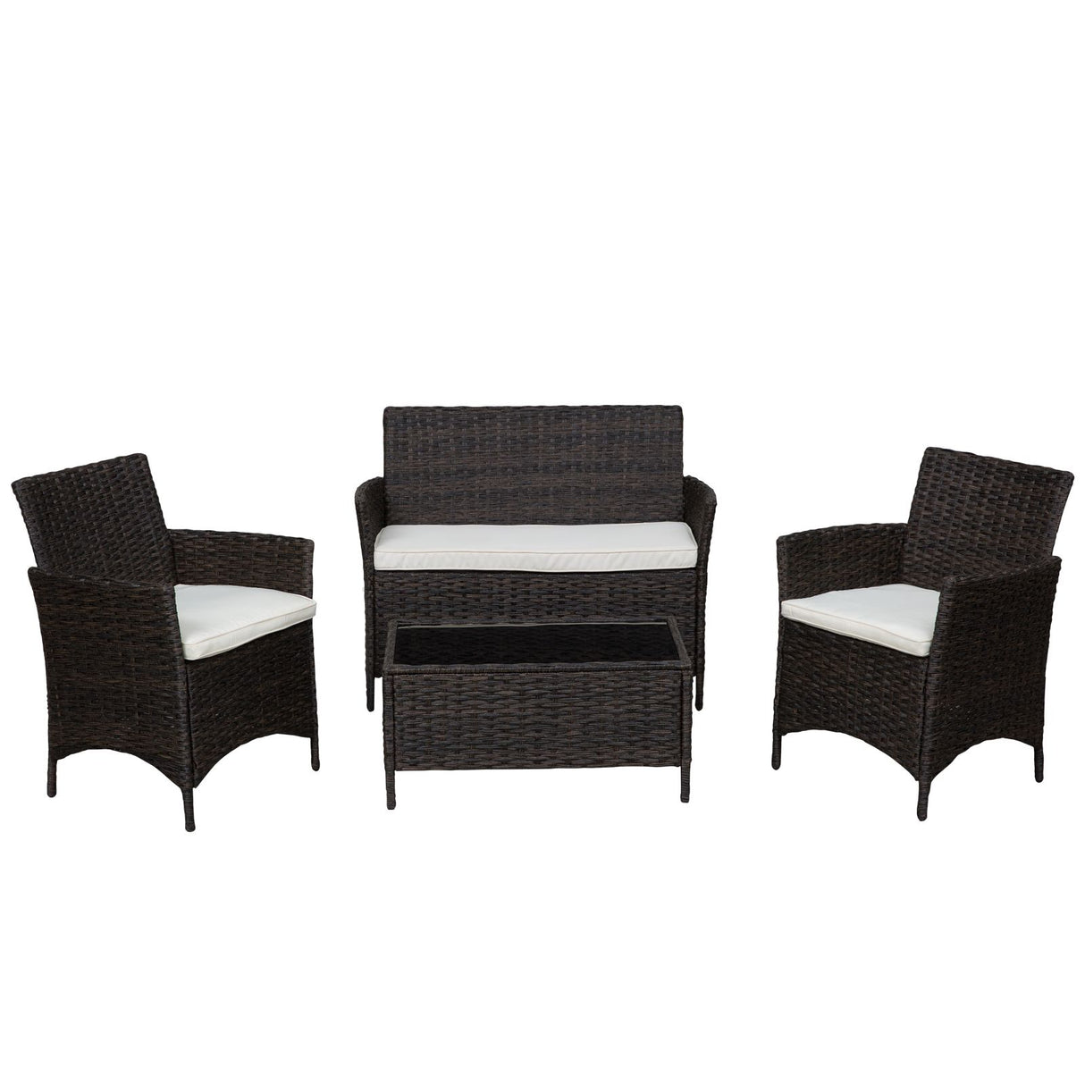 easycomfort easycomfort set mobili da giardino divanetto con 2 poltroncine e tavolino in pe rattan nero e bianco ean 8055776915500