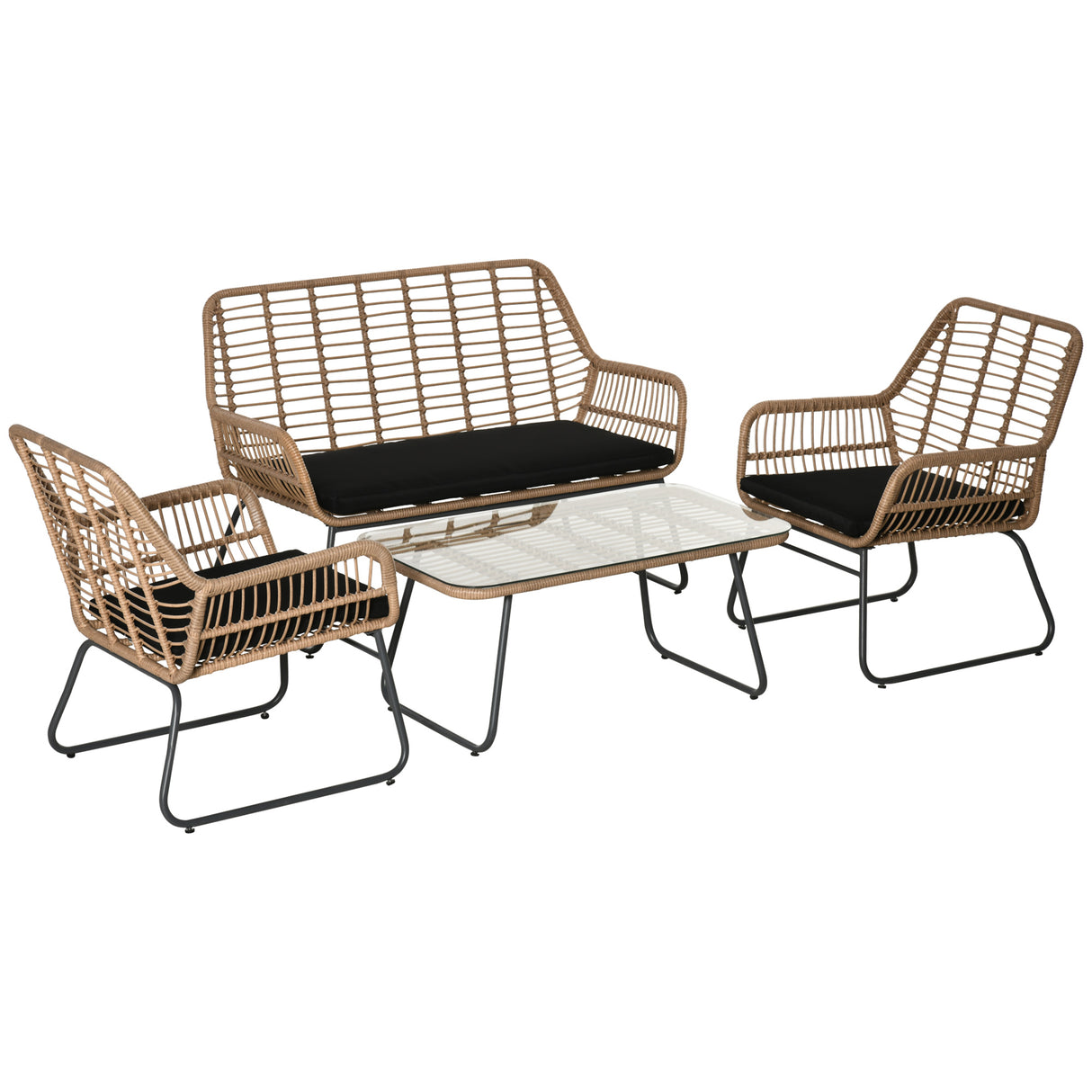 easycomfort easycomfort set mobili da giardino in rattan pe con 2 poltrone divanetto e tavolino con ripiano in vetro