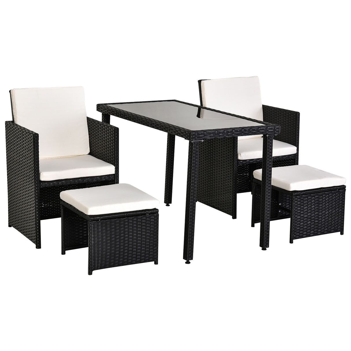 easycomfort easycomfort set mobili da giardino rattan 5 pezzi tavolo 2 sedie 2 poggiapiedi con cuscini combinabili a rettangolo nero