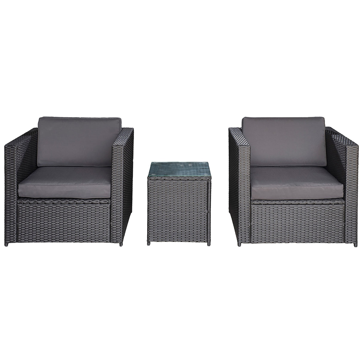easycomfort easycomfort set mobili da giardino rattan pe da 3 pezzi 2 poltrone da esterno tavolino e cuscini nero