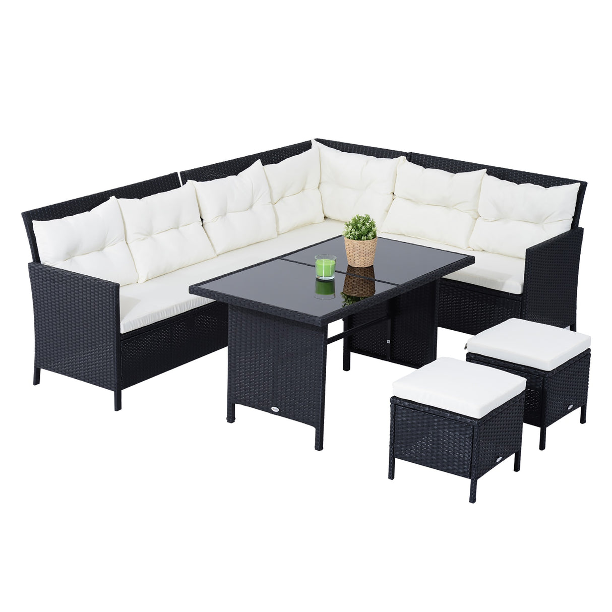 easycomfort easycomfort set mobili in pe rattan da esterno giardino 6 pezzi divano con cuscini e tavolino nero