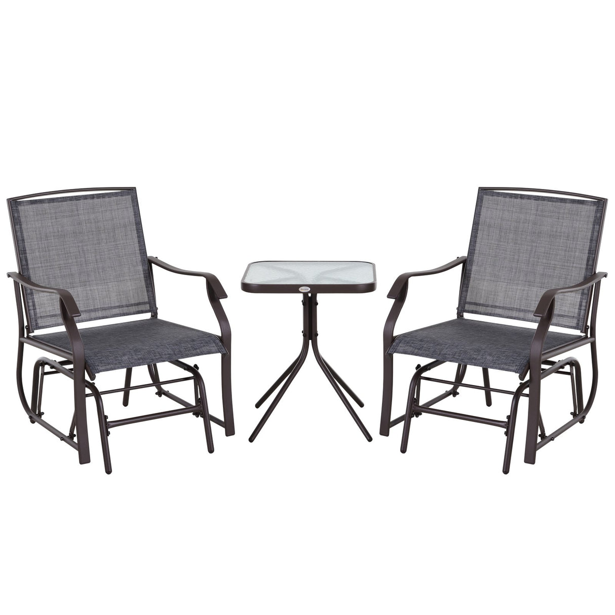 easycomfort easycomfort set mobili per esterno 2 sedie a dondolo con poggiapiedi e tavolino struttura in acciaio marrone e tessuto grigio ean 8054144135984