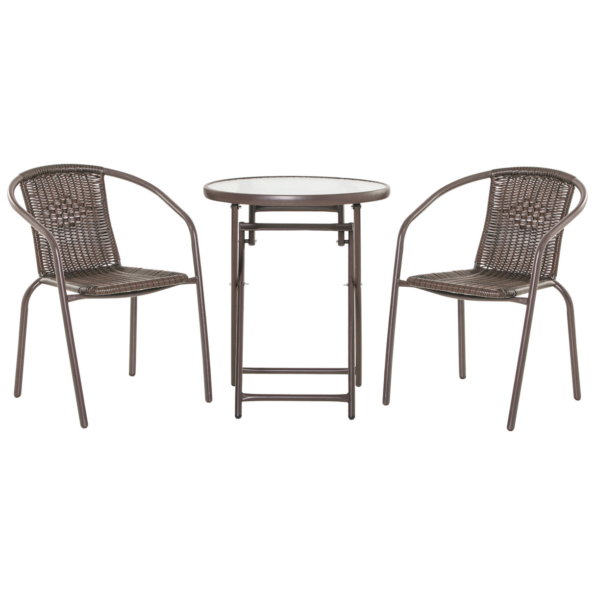 easycomfort easycomfort set tavolo pieghevole e 2 sedie da giardino in acciaio e rattan pe marrone