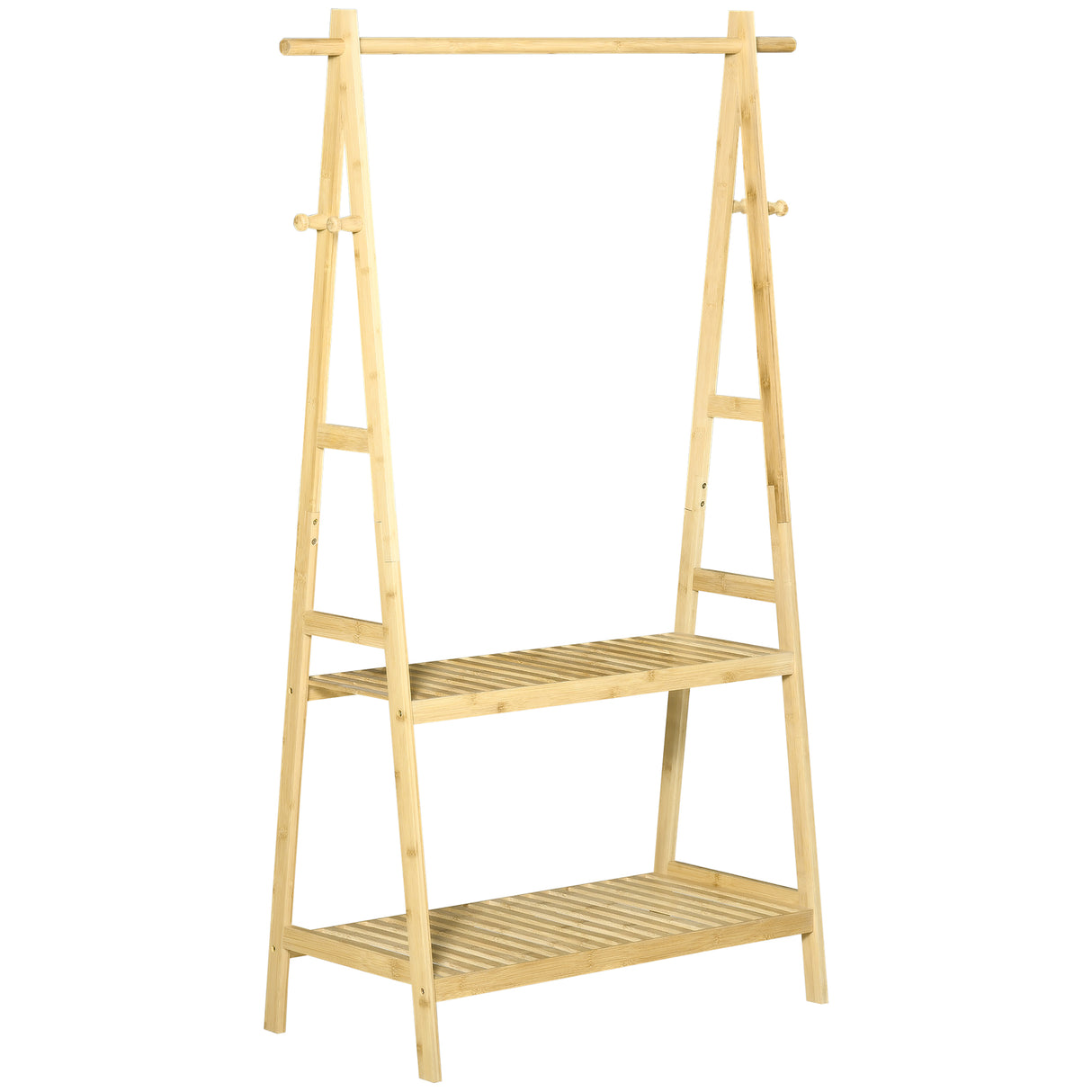 easycomfort easycomfort stand appendiabiti con 2 scaffali e 4 ganci laterali struttura in bambu 100l x 42p x 155acm color legno