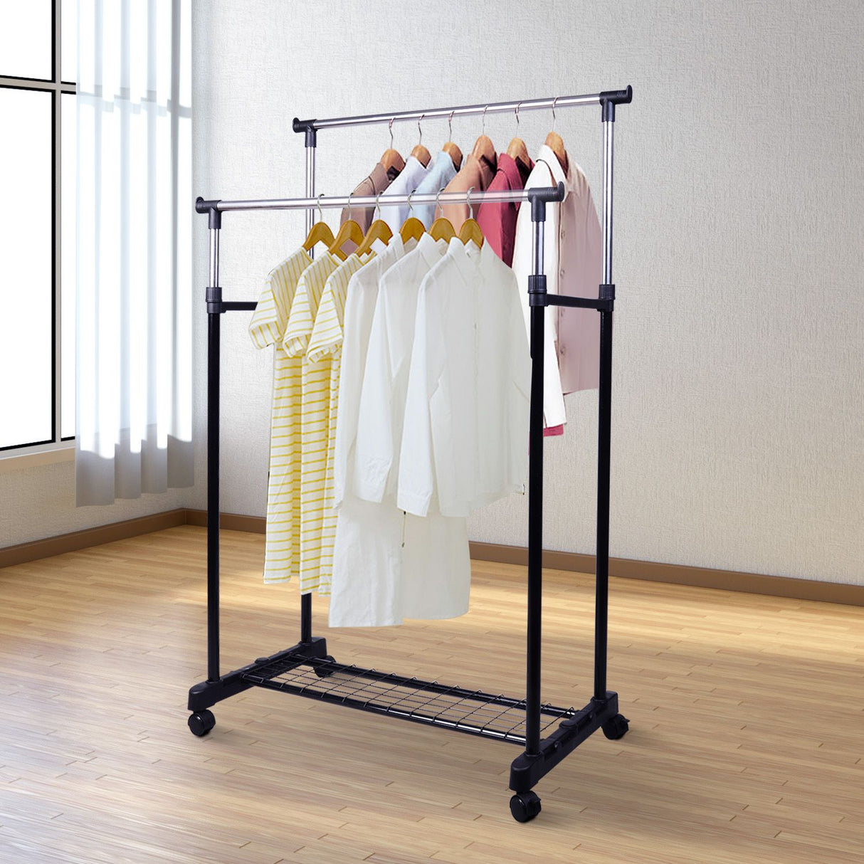 easycomfort easycomfort stender porta abiti doppio per vestiti con scarpiera in acciaio inox su ruote altezza regolabile ean 8054111843126