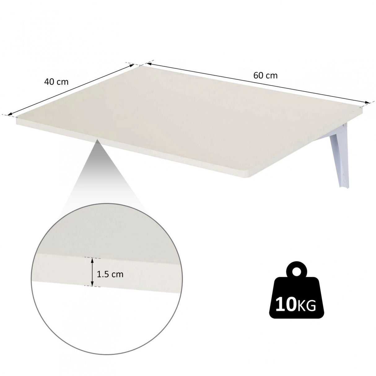 easycomfort easycomfort tavolino a muro pieghevole salvaspazio in mdf e telaio in metallo per studio cucina salotto bianco 60x40x20cm ean 8054111842341