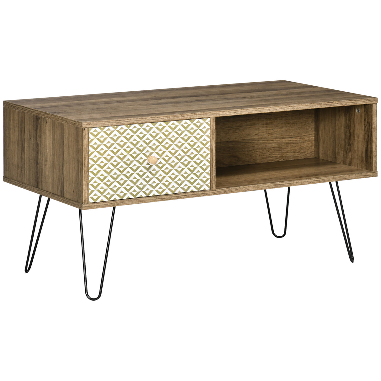 easycomfort easycomfort tavolino basso da caffe con ripiano aperto e cassetto in truciolato e metallo 90x45x46 cm marrone e nero