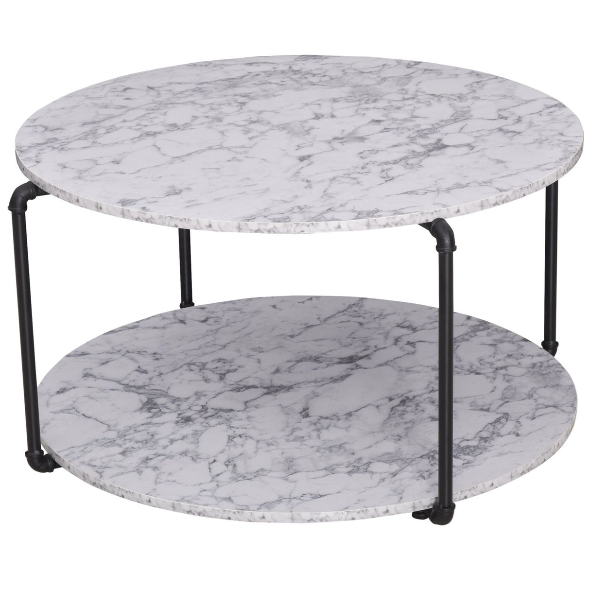 easycomfort easycomfort tavolino da caffe rotondo con 2 piani dappoggio in legno mdf effetto marmo ean 8054144130491