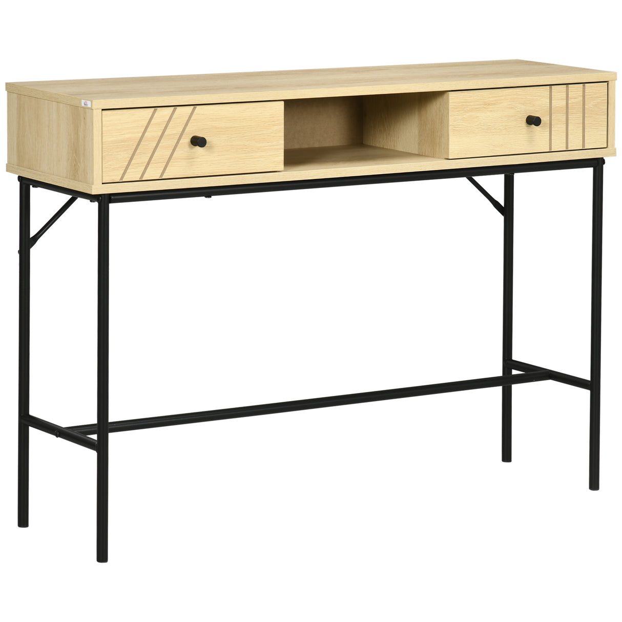 easycomfort easycomfort tavolo consolle in legno e metallo stile industriale con 2 cassetti 110x29 5x78cm naturale