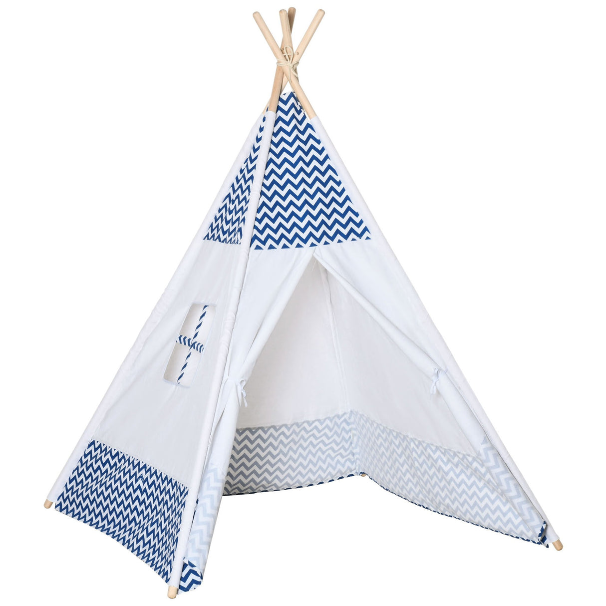 easycomfort easycomfort tenda indiana per bambini teepee in tessuto e legno con finestra eta 3 6 anni 120x120x155cm bianco e blu