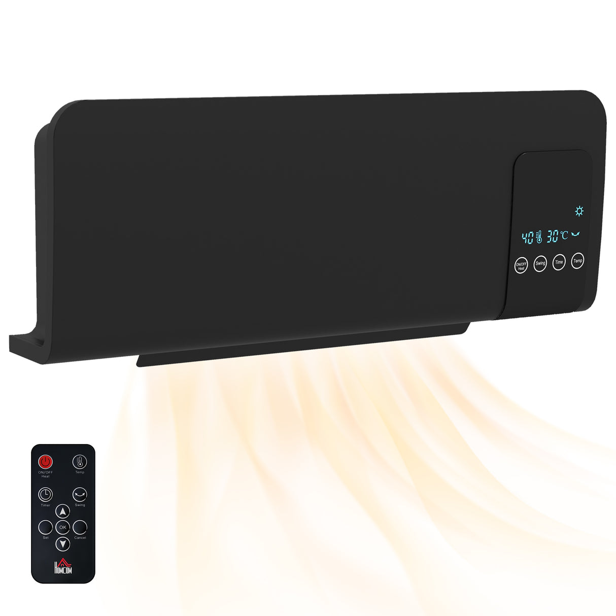 easycomfort easycomfort termoventilatore da parete oscillante con telecomando timer 12h e 2 modalita nero